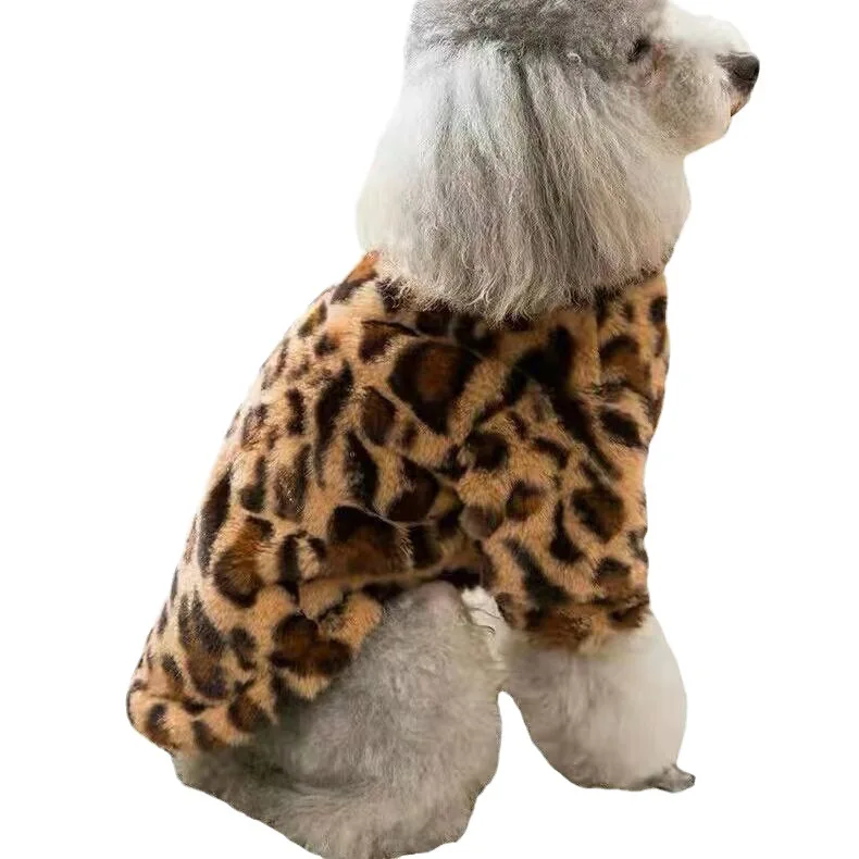 Leopard Dog Hoodie Coat Pet Thick Jacket Winter Overcoat Doggy Thermal Cotton-Padded Clothes Puppy Outfits Cat Sweatshirt 강아지옷