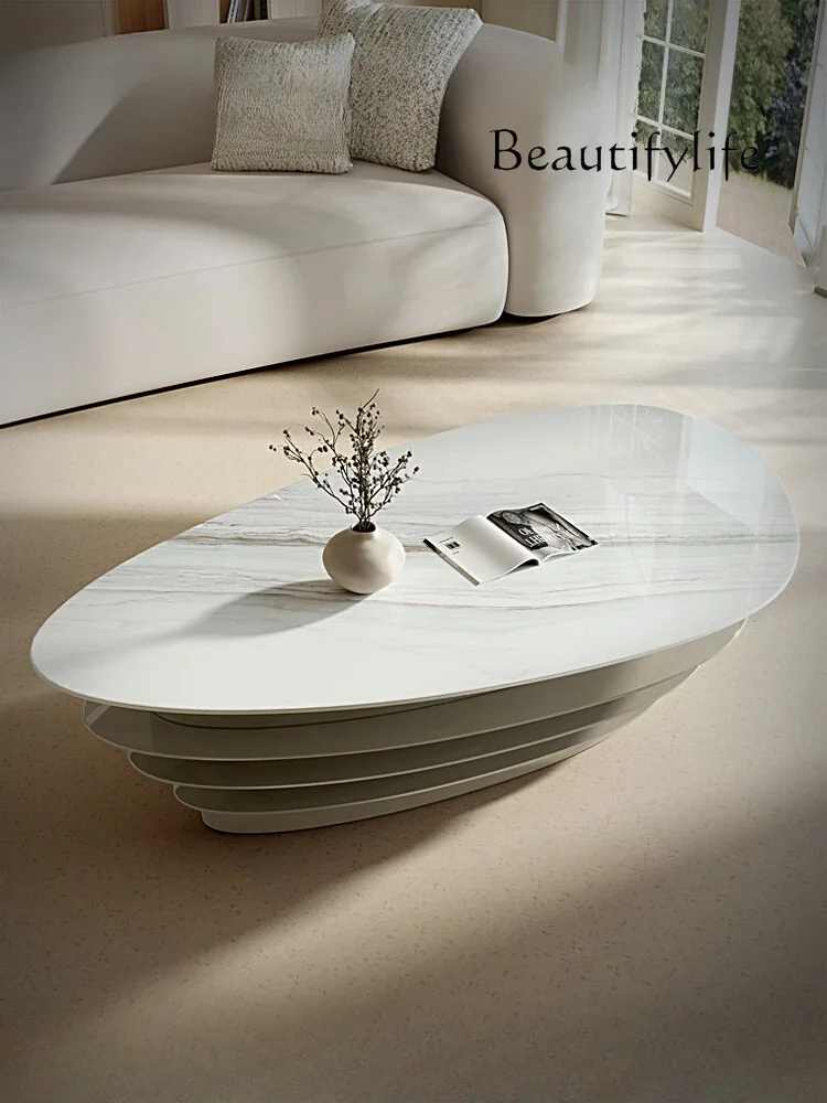 

Italian Living Room Simple Microlite Oval Creative Cream Style High-Grade Designer Coffee Table