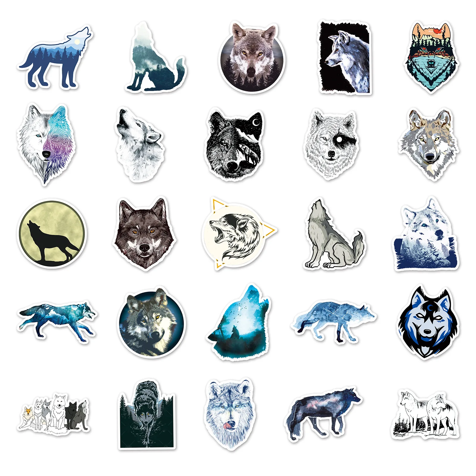 10/30/50PCS New Trendy Cartoon Wolf Graffiti Helmet Cup Car DIY Waterproof PVC Pocket Account Play Reward Sticker Wholesale