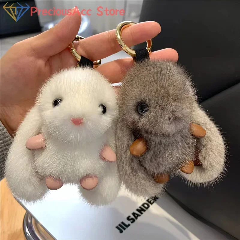 Porte-clés lapin pelucheux mignon, pendentif de sac lapin Pompon en peluche pour Couple, porte-clés de voiture, bijoux cadeaux