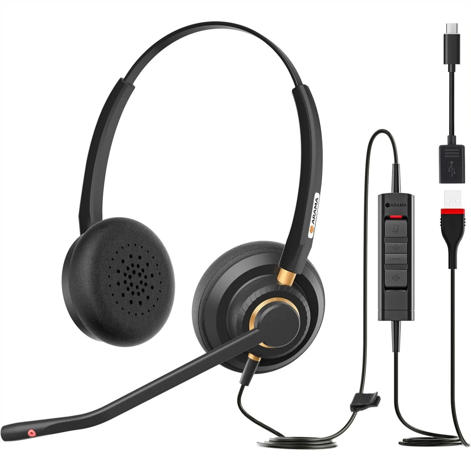 

USB Headset With Microphone For PC Computer Noise Cancelling Adjustable Volume Lightweight For Laptop Business Skype UC Webinar Call Center Office