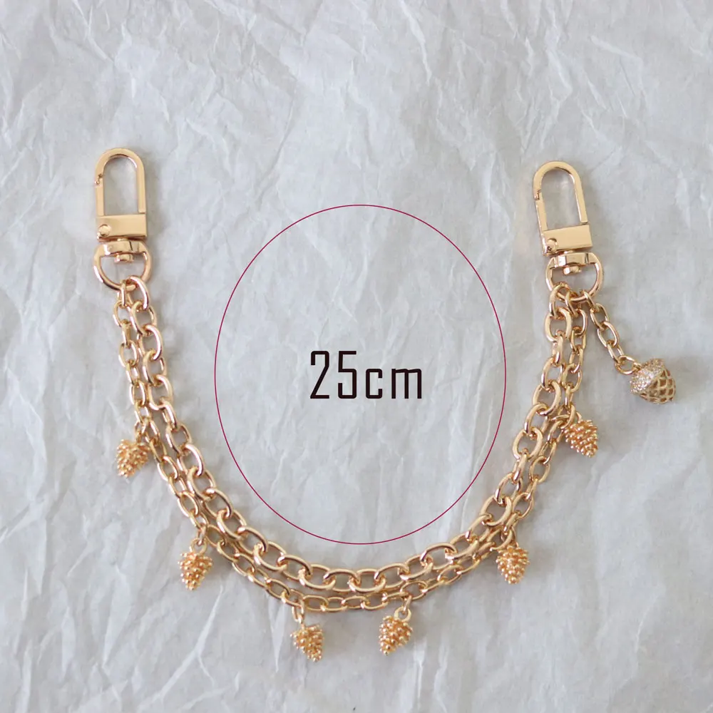 핸드 손목 스트랩 휴대폰 랜야드 골든 메탈 키 체인 가방, 매력 장식 가방, 확장 체인, 빛나는 소나무 콘 펜던트