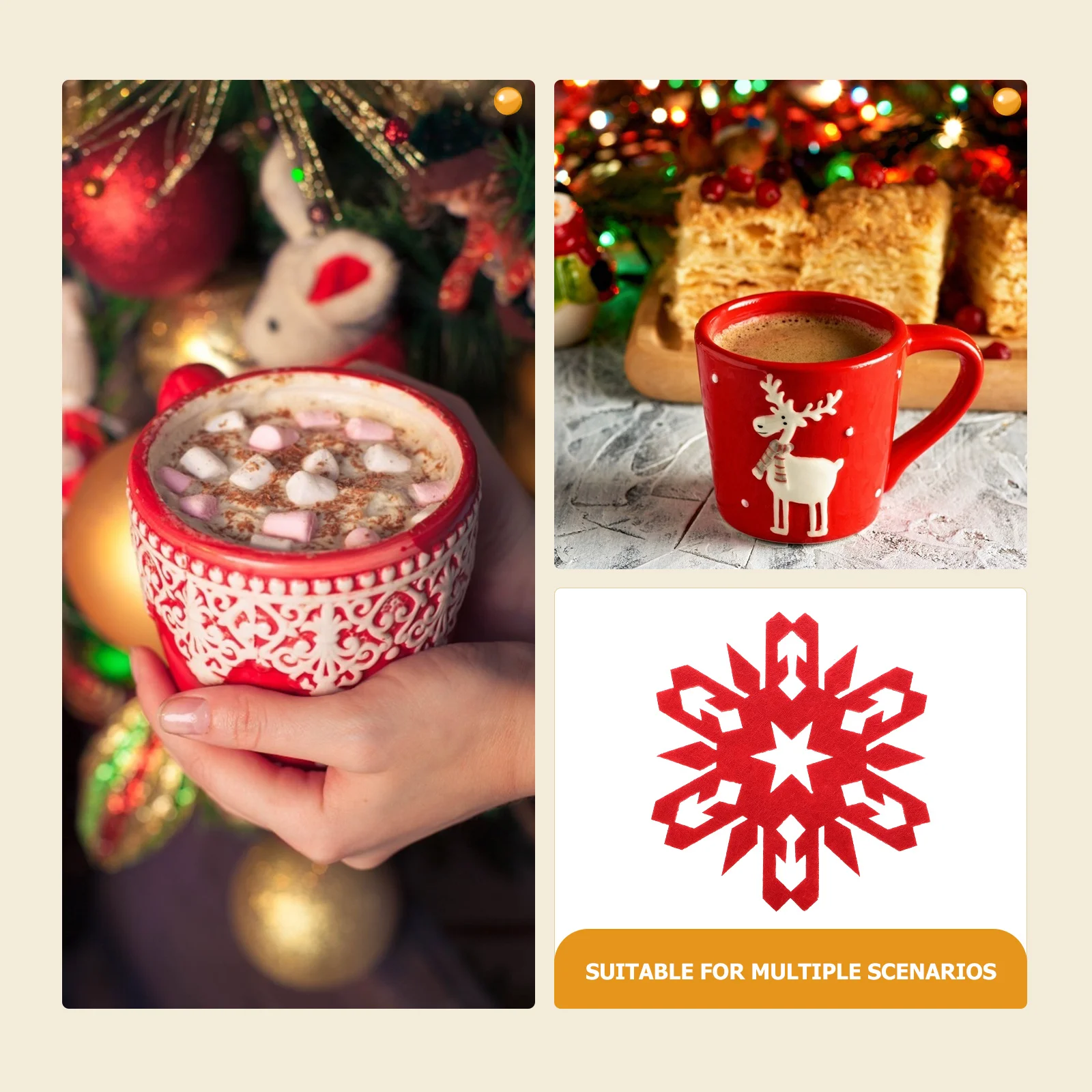 

12Pcs Snowflake Shape Cup Mats Christmas Home Coaster Set Decorative Heat Resistant Coasters for Table Protection and Style