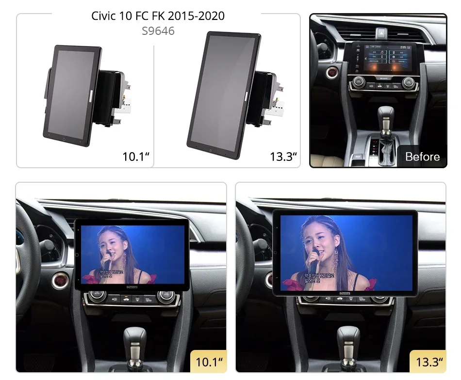 1920*1080 Nano Ownice Android10.0 for  Honda Civic 10 FC FK 2015-2020 Car Radio Audio 13.3'' Rotatable 360 6G 128G Tesla Style