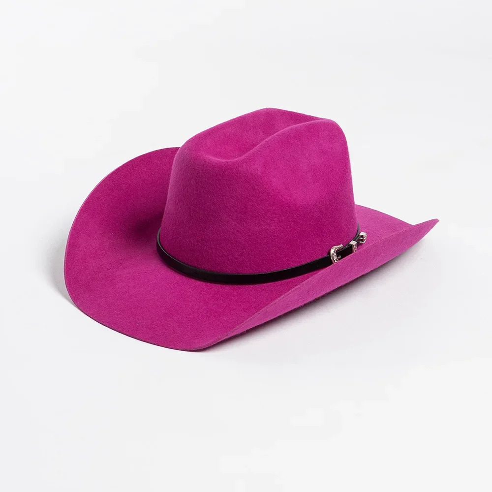 USPOP New Autumn Winter Women Fedoras with Belt Buckle Wide Brim Rolled Wool Cowboy Hat M L Size Obtainable