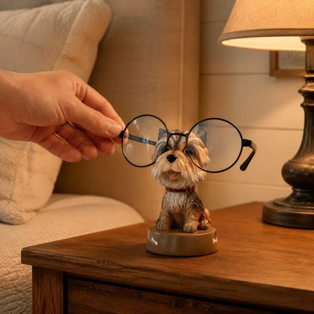 Animal Shaped Design Dog Figurines Glasses Holder Desktop Use Type Yellow Eyeglasses Display Stand Resin Animal Statues