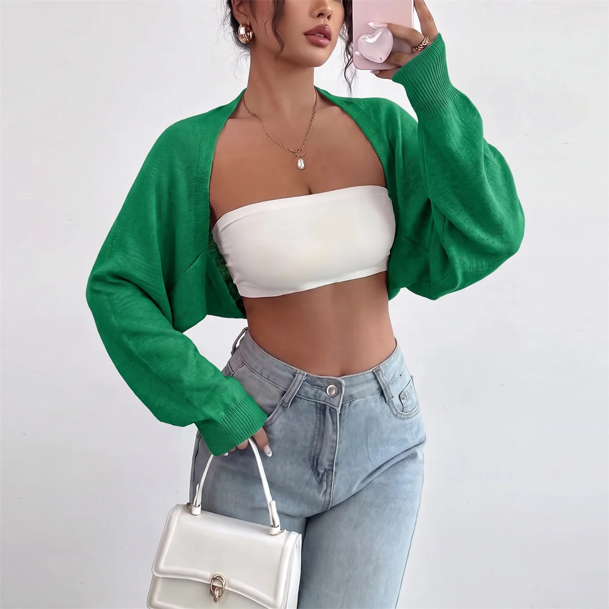 Women Loose Batwing Sleeve Solid Slub Cotton Bolero Shawl Soft Light Cropped Shoulder Wrap For Versatile Daily Outfit Matching