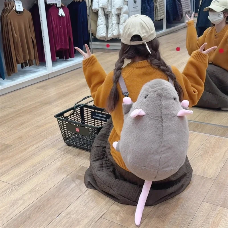 حقيبة ظهر لطيفة على شكل فأر من القطيفة، حقيبة ماوس رمادية وبنية، دمية قطيفة، لعبة حيوانات محشوة ناعمة، هدية عيد الميلاد، هدية عيد الميلاد