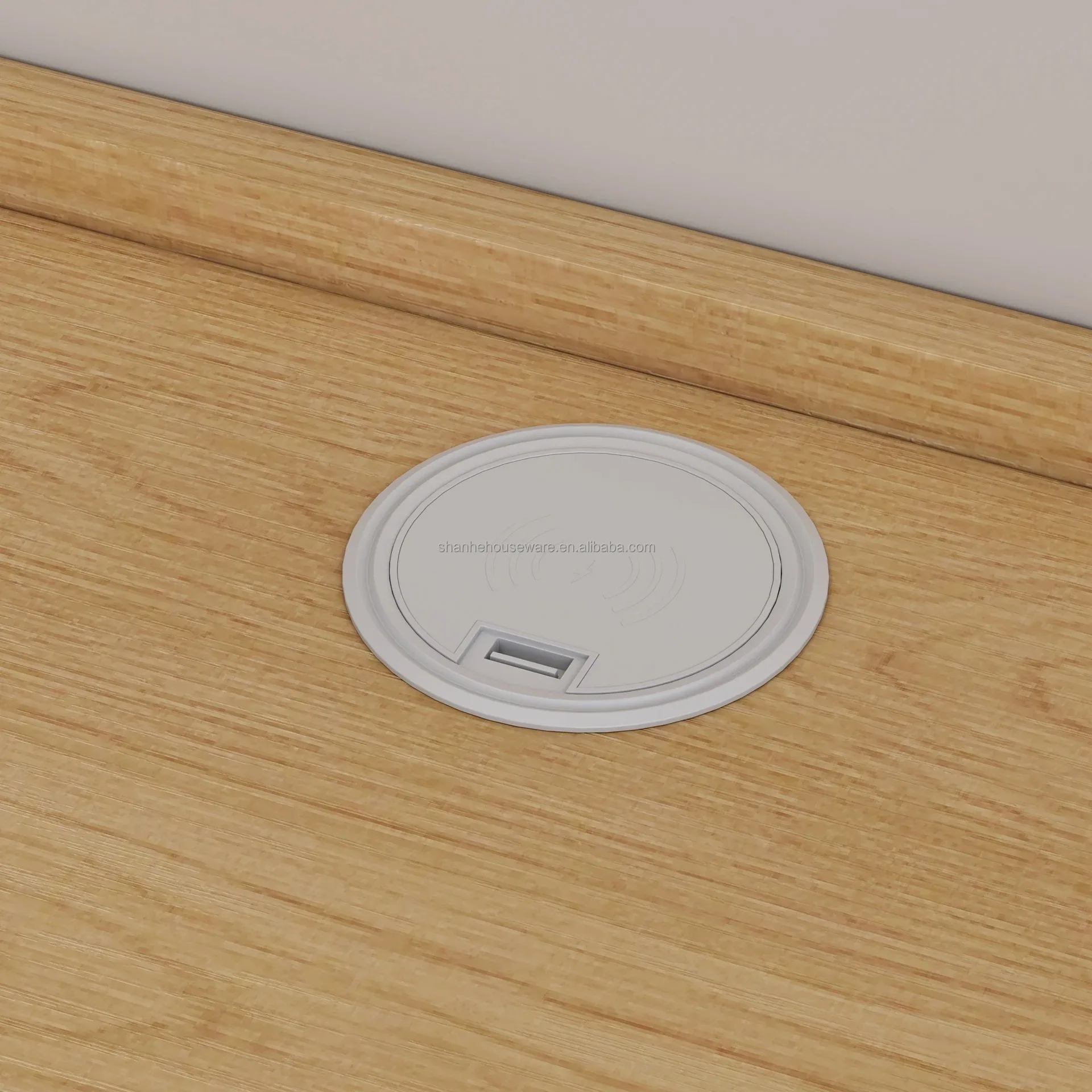 طاولة بجانب السرير بتصميم حديث وبسيط مثبتة على الحائط من الخشب الصلب ومنضدة عائمة للشحن اللاسلكي ودرج قابل للتحويل لـ #4