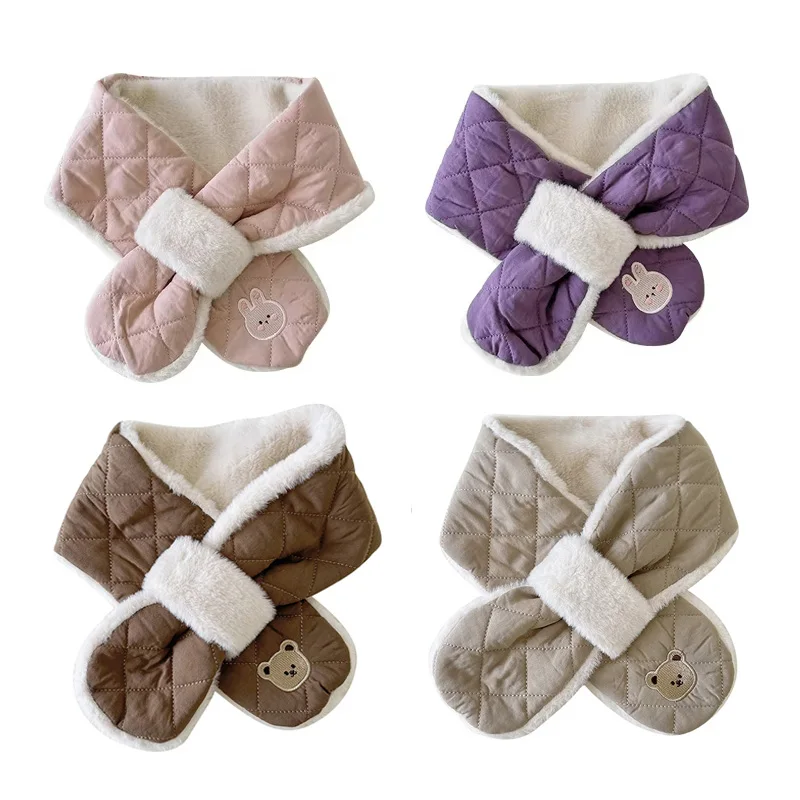 ผ้าพันคอเด็กฤดูหนาวสไตล์เกาหลี ลายปักกระต่ายน่ารัก ผ้าพันคอเด็กอุ่นๆ สำหรับเด็กผู้ชายและเด็กผู้หญิง อุปกรณ์ป้องกันคอสำหรับกิจกรรมกลางแจ้ง อายุ 2-6 ปี