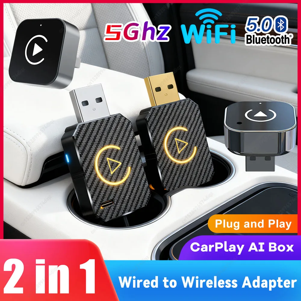 Wireless Carplay Android Auto Adapter Plug&Play USB Car Dongle BT Smart AI Box for OEM Wired CarPlay/Andriod Auto Cars