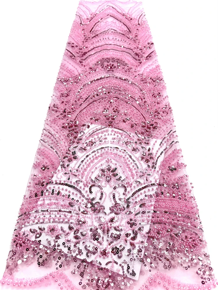 

2026 New Nigerian Tulle Lace African Beaded Sequins Net Lace Fabric Embroidery French Mesh Lace Fabric For Party Sewing