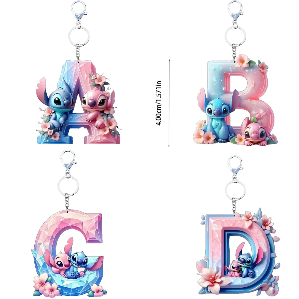 

Disney Interstellar Baby Acrylic Flat 2D Stitch 26 English Alphabet Cartoon Anime Car Pendant Hanging Decoration Keychain Couple
