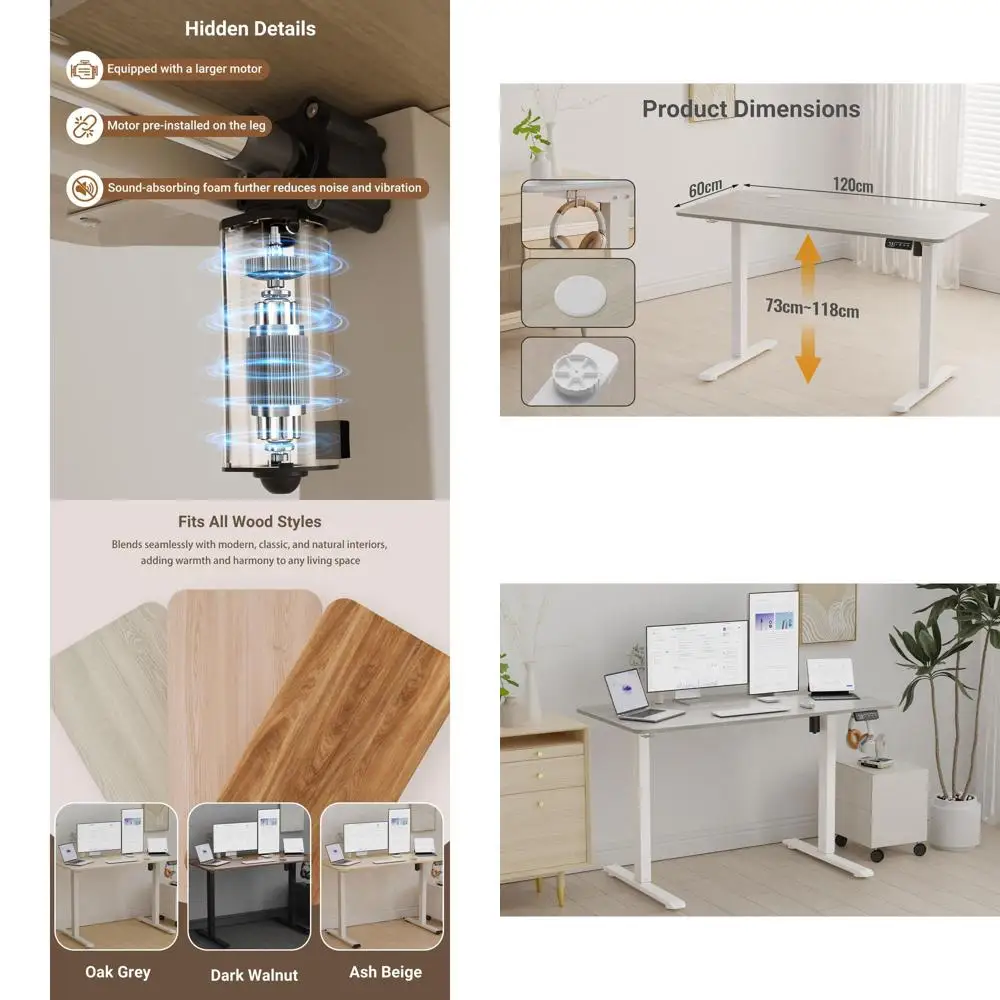 

Электрический регулируемый по высоте стол, 47,2 x 23,6, стол для работы сидя и стоя с двойной памятью настроек и двухсекционной столешницей (серый дуб, 48 x 24)