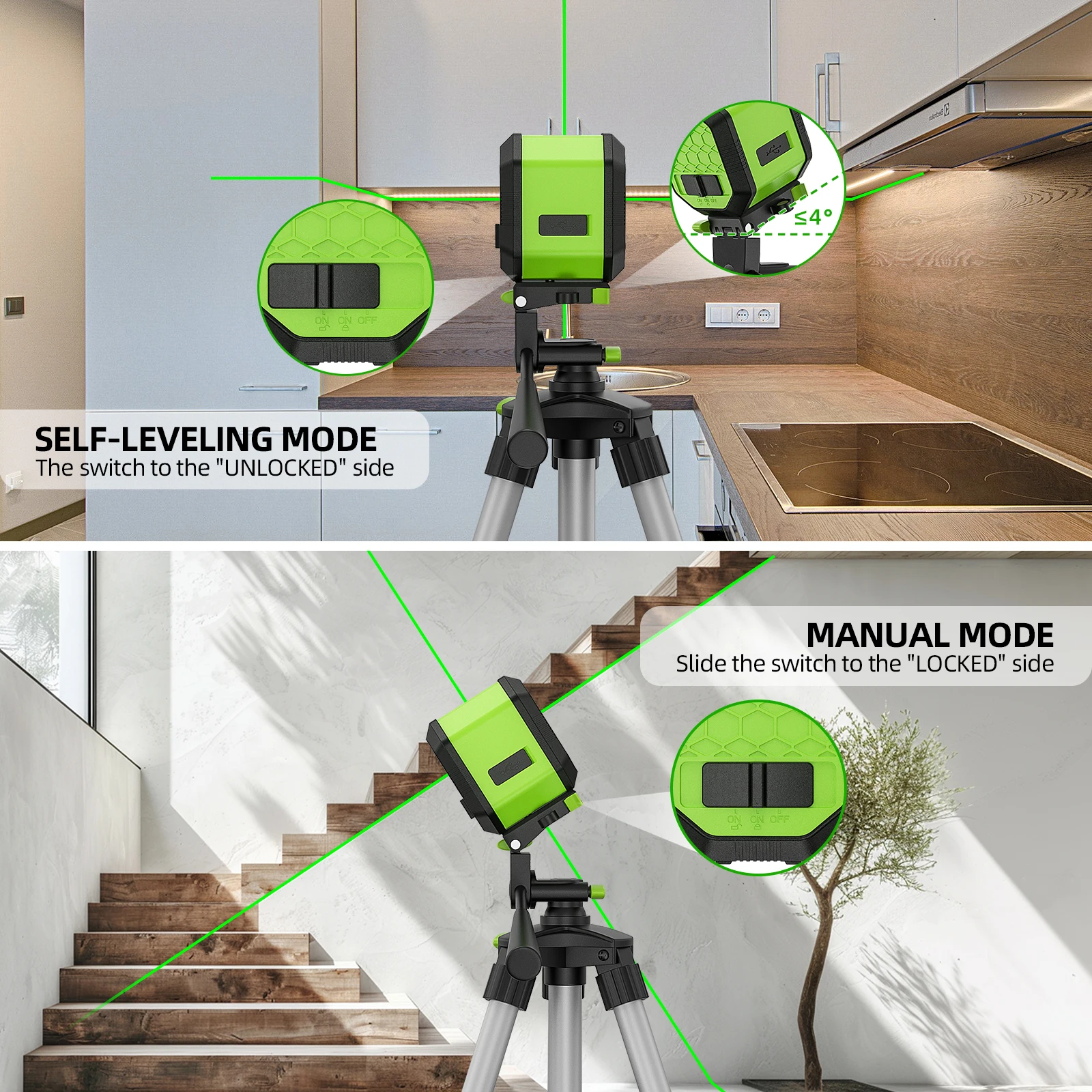 

Laser Level 2 Lines Green Line Lithium Battery Laser Level FC011G