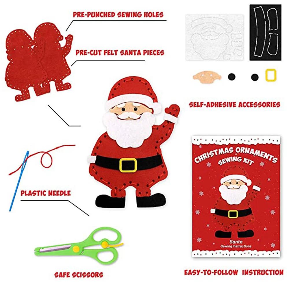 New Kids Sewing Kit Felt Christmas DIY Crafts Girls Boys Educational Sewing Kids Art Craft Kits Beginners Felt Kids Sewing