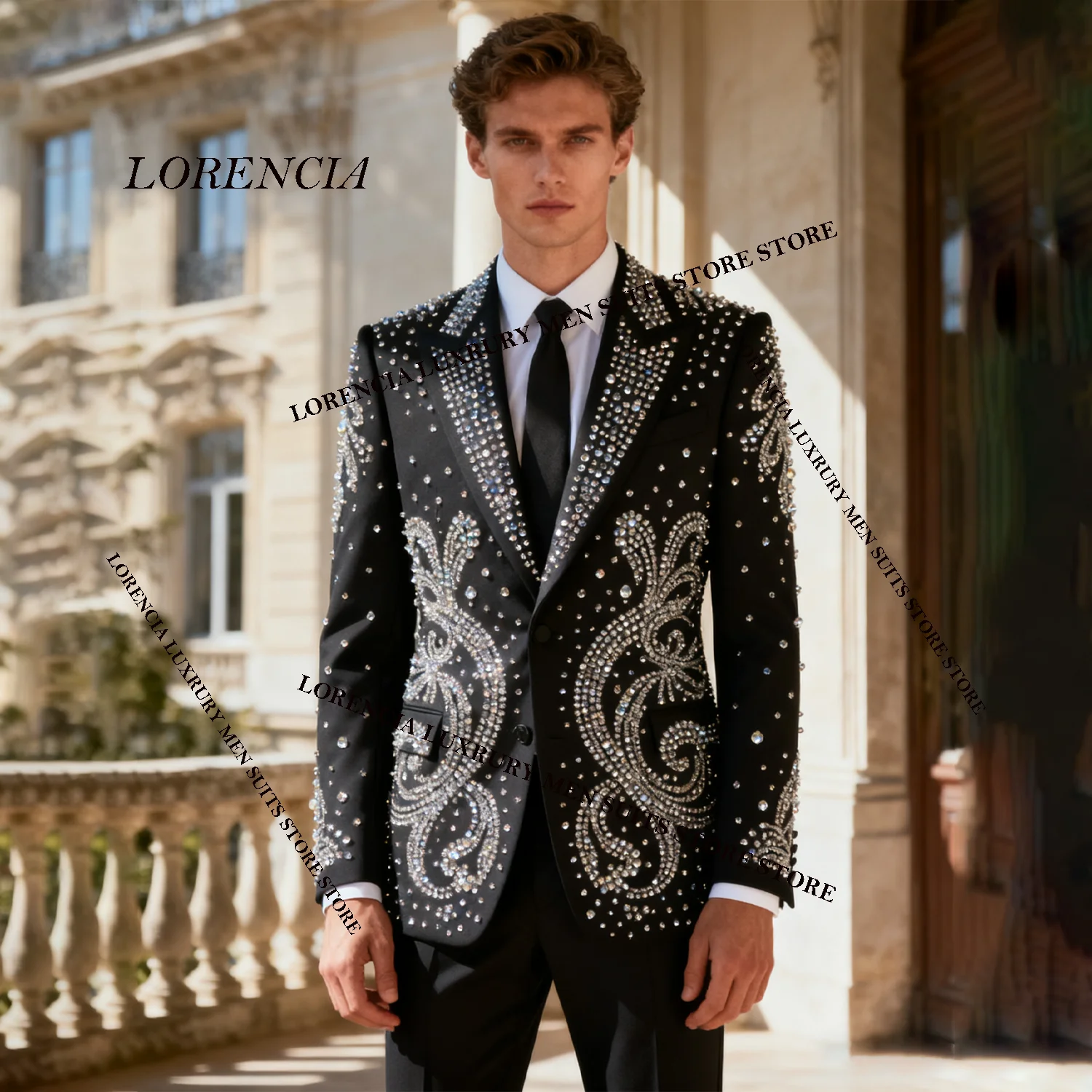 

Блестящие мужские костюмы высокого класса со стразами и бисером для жениха, комплекты из 2 предметов, смокинги с бриллиантами, мужской пиджак для выпускного вечера, Ropa Hombre по индивидуальному заказу