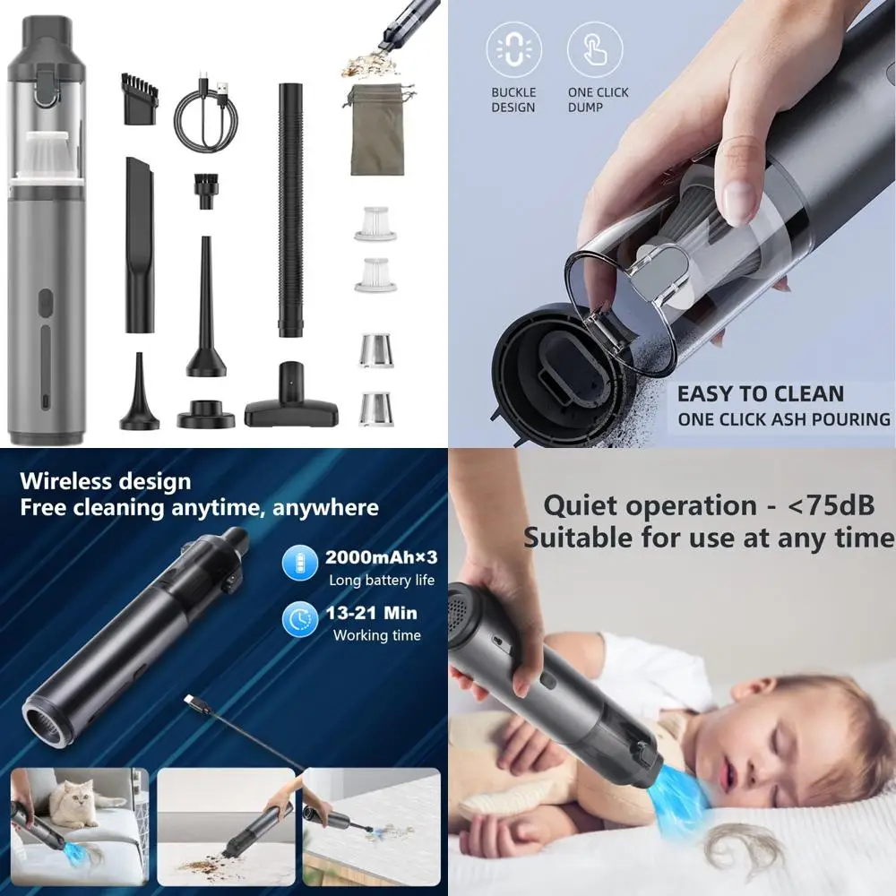 

Upgraded Dual-Power Wireless Vacuum Cleaner - Compact, Multi-Use for Car and Home, Enhanced Performance in Silver