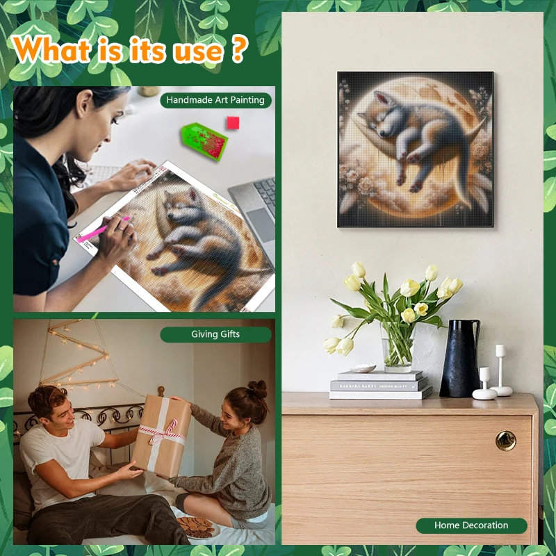 RUOPOTY DIY 5D Diamond Painting Moon Puppy Full Round/Square Embroidery Set Modern Handmade Home Decoration