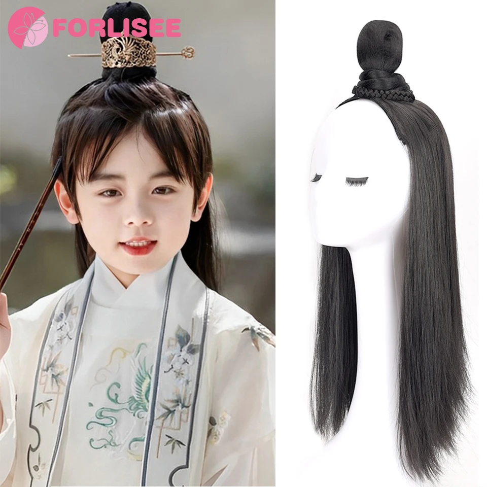 

FORLISEE Synthetic Hanfu Wig Headdress Children's Ancient Style Wig Cosplay Ming Dynasty Scholar Hair Crown Hair Accessories Bun