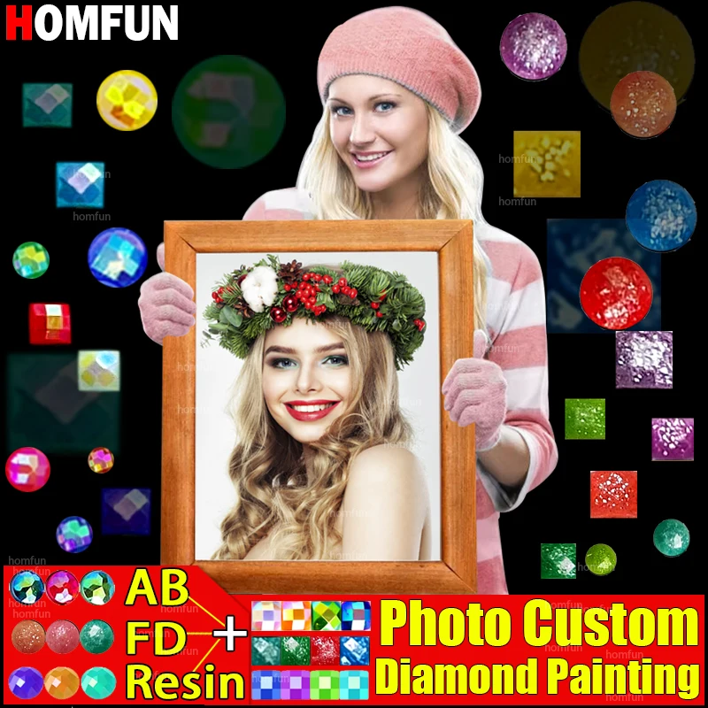 HOMFUN Resin + Fairy Dust + AB Drill Photo Custom Full Drill 5D DIY Diamond Painting Private Cross Stitch 3D 5D Embroidery Decor