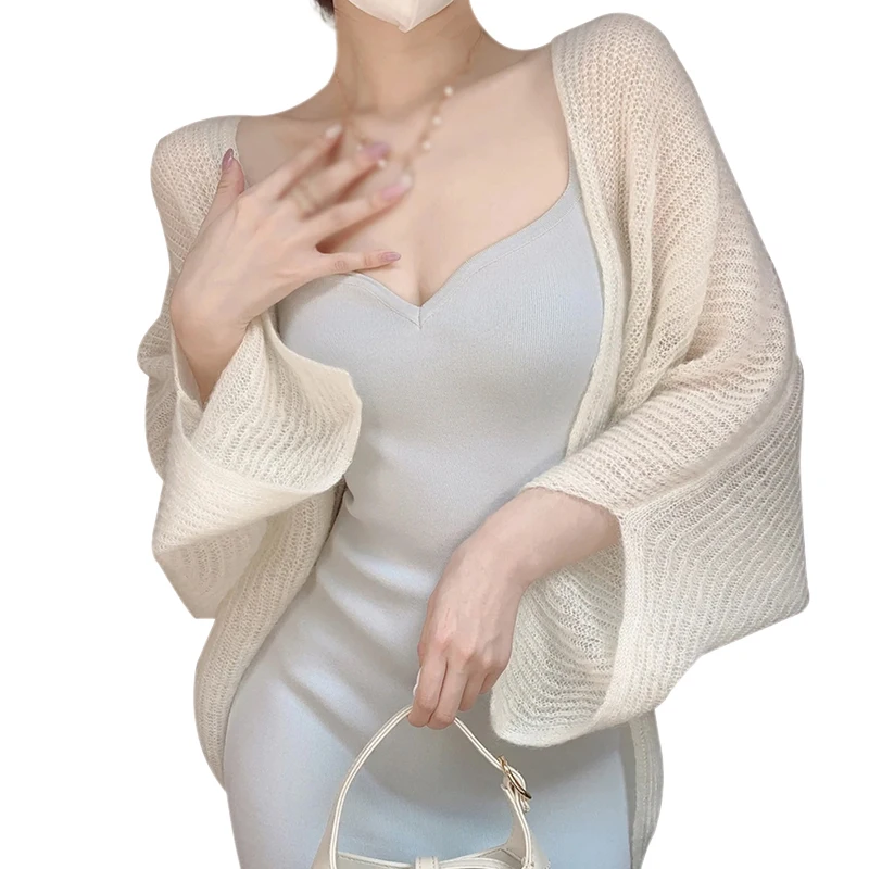 Women\'s Mohair Cardigan Sweater Coat Korean Autumn Fashion V-neck Knitted Thick Loose Sweater Coat