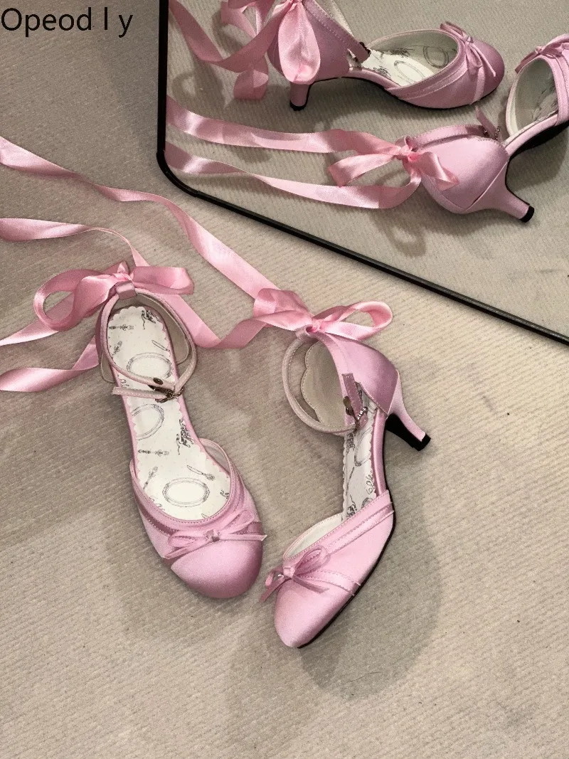 Lolita Original Ballet Style Ribbon Bar Mitzvah Stiletto High Heels Japanese Sweet Elegant Women's Shallow Mouth Single Shoes