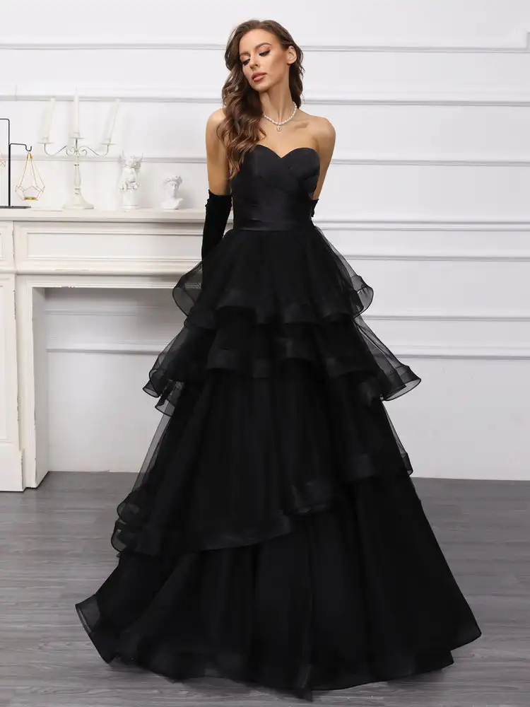 Vestido de novia largo de corte en A con volantes, sin mangas, corsé de satén escalonado, vestidos de novia de tul, elegantes batas de Graduación