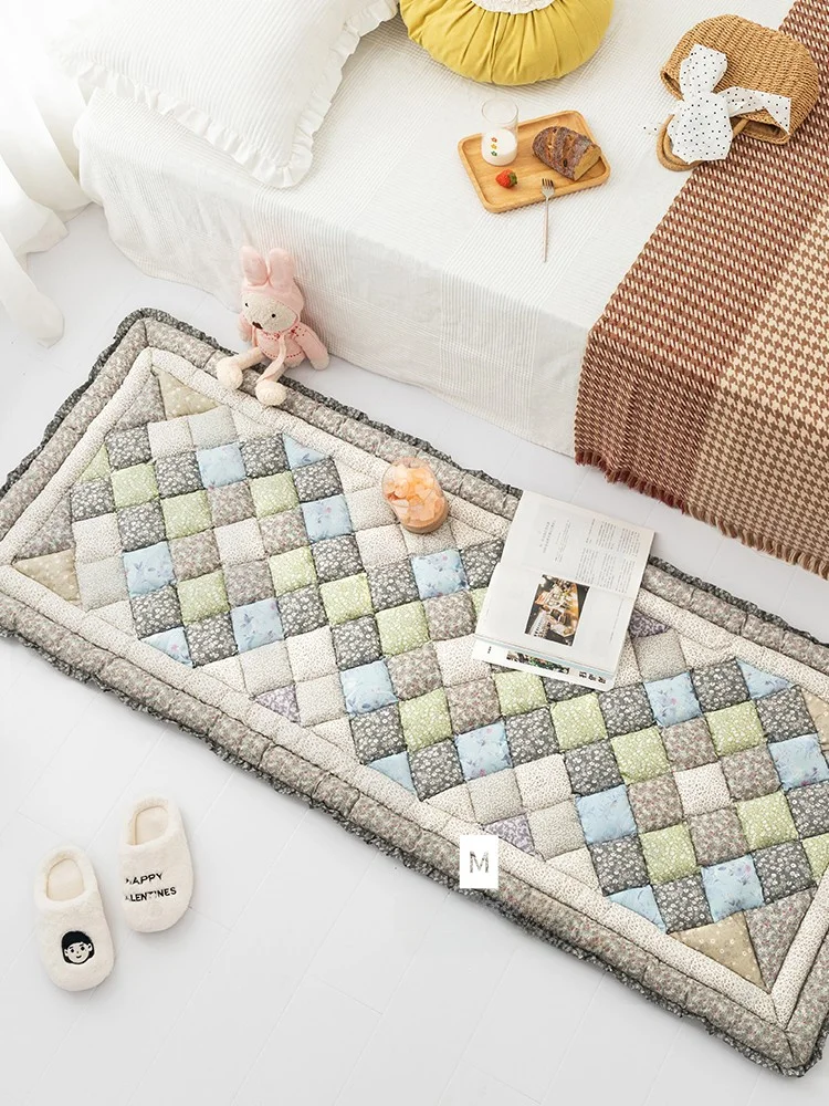 Thickened Pure Cotton Bedside Mat Korean Style Bedroom Tatami Carpet Anti-Slip Long Rectangle Home Fabric Carpet