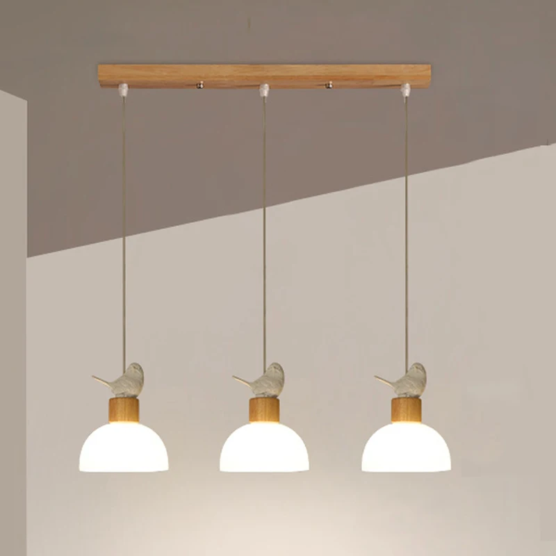 

Simple Personality Led Bird Chandelier Japanese Wood Art Glass Chandelier Restaurant Bar Bedroom Bedside Bird Lamp