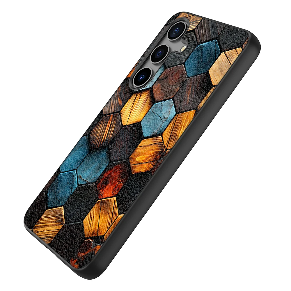 Back Cover Leather Case for Samsung Galaxy S20 S21 S22 S23 S24 Plus Ultra FE Fan Edition 5G with Color Wood Block Pile Print