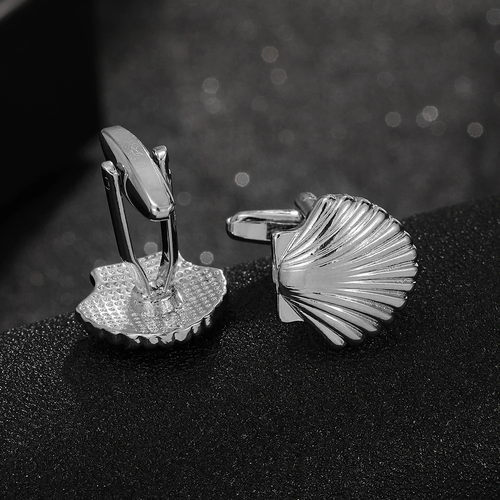 Personality Mens Sea Shell Cufflinks Silver Pectinid Cuff Links For Boys French Shirt Suit Jewelry