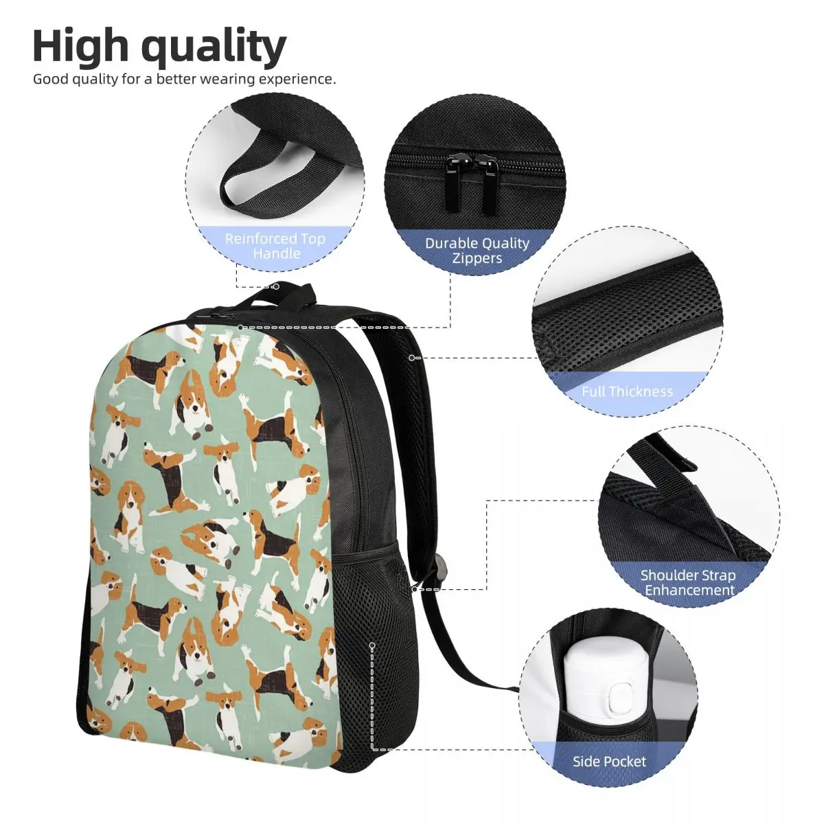Mochila Beagle Scatter Mint para estudiantes, bolso escolar, mochila de viaje para senderismo, mochila de moda para hombres y mujeres, bolsos de hombro