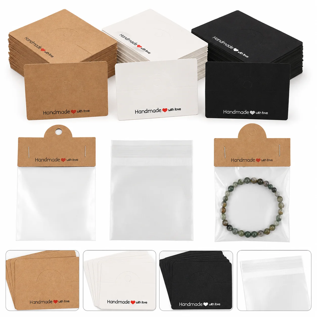 100-teiliges handgefertigtes Schmuck-Display-Set – 50 elegante transparente Beutel und 50 „Handmade with Love“-Karten, perfekt für die Schmuckverpackung – Detail 5