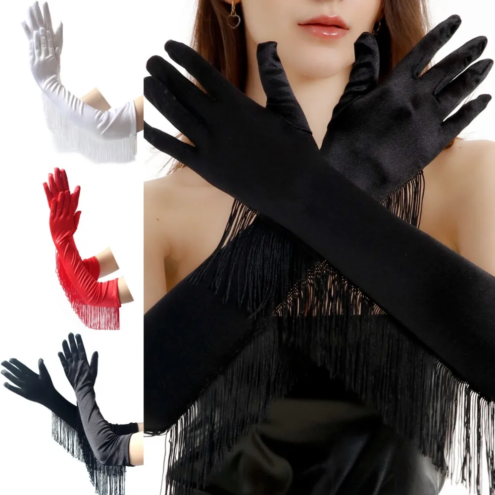 بسيطة أوبرا سيدة قفازات طويلة تمتد موضة هامش شرابة قفازات الموسيقية شرابة مرحلة الرقص القفازات ملهى ليلي الرقص