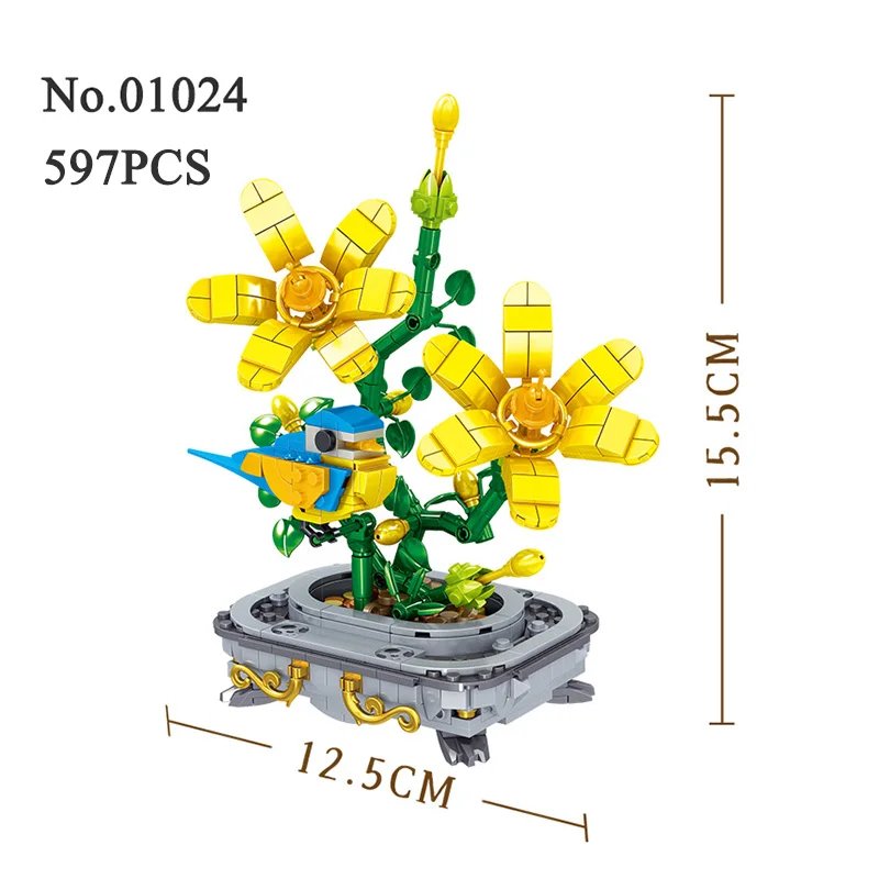 Bonsai Flower Plant Pot Series Building Block MOC Orchid Plum Bouquet DIY Assembly Bricks Toy For Children Home Decor Gift