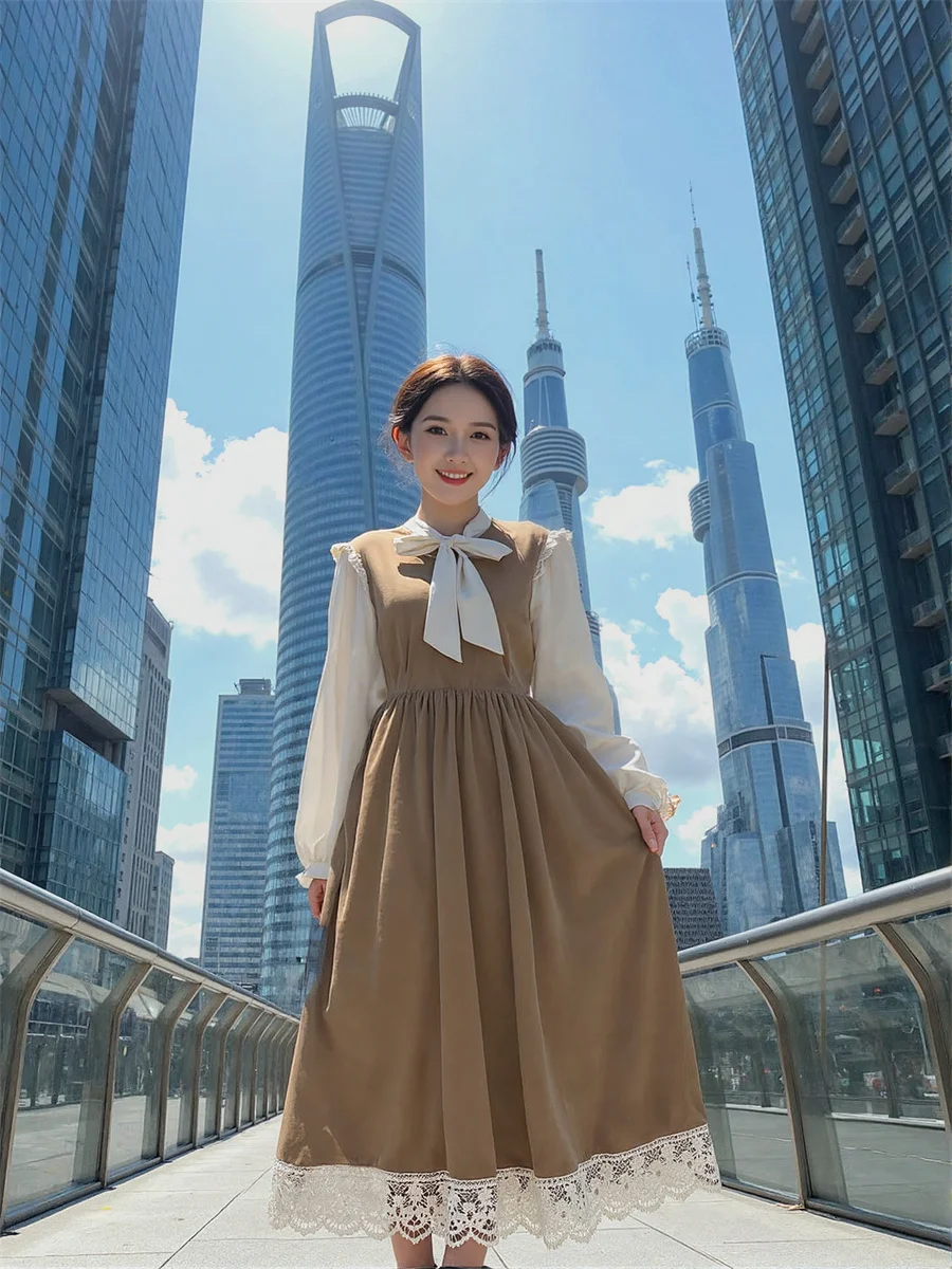 Robe noire pour femmes, coupe régulière, Style Preppy, automne printemps, panneaux transparents, chaîne à volants, tempérament surdimensionné dégradé