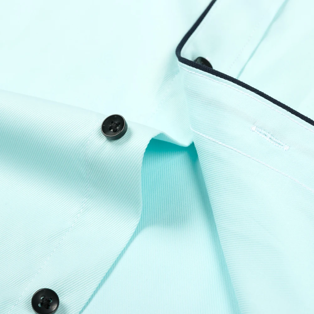 Camisas sociais masculinas clássicas de manga comprida com acabamento contrastante, versátil, slim fit, escritório de negócios sociais, camisa com botões para todas as estações