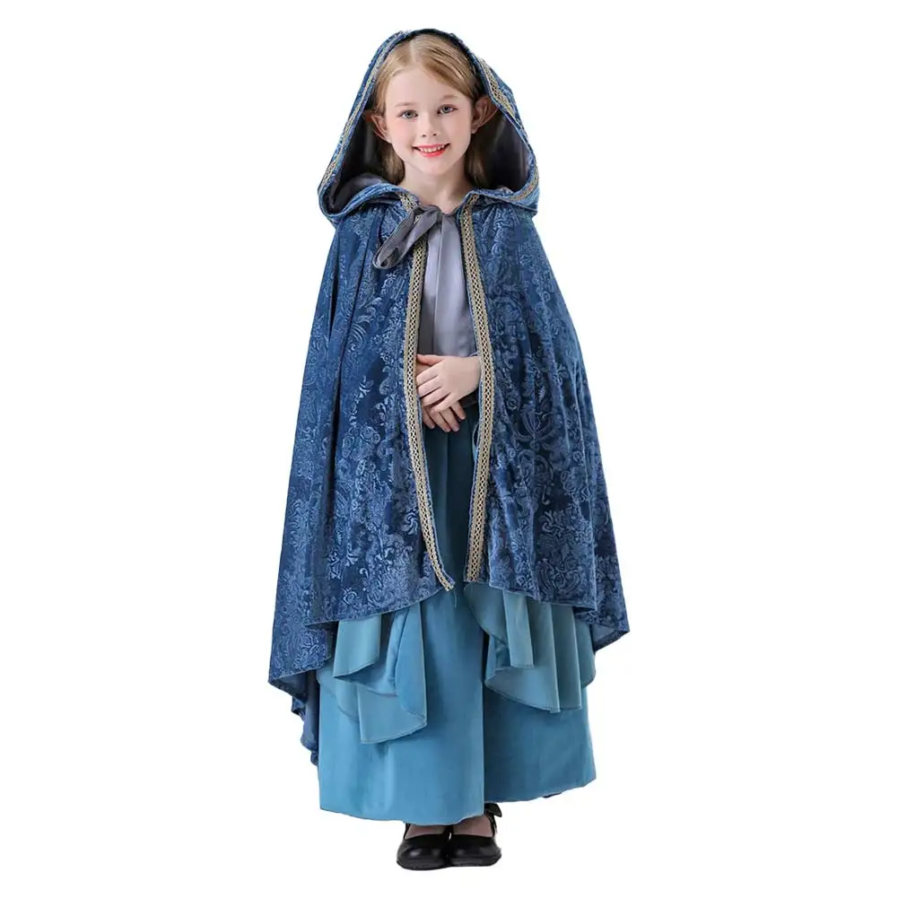 Disguise Arwen Cosplay Blue Dress Cloak Kids Children Costume Roleplay Cape for Girls Fancy Cloth Halloween Carnival Party Suit
