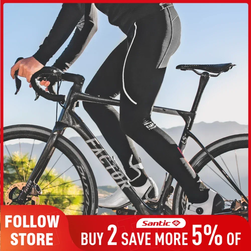 Santic Fleece Cycling Pants Men's 6Hours Winter Thermal MTB Road Riding Bicycle Trousers 4D Padded Outdoor Warmer Sport Tights