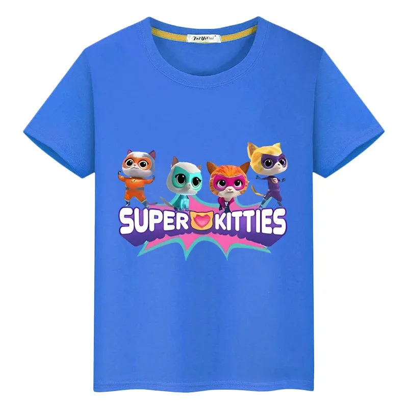 Camiseta de algodón 100% de Super Kitties, camisetas cortas estampadas, camiseta del orgullo de dibujos animados y2k de una pieza para niños, camisetas de Anime de verano, ropa para niños y niñas