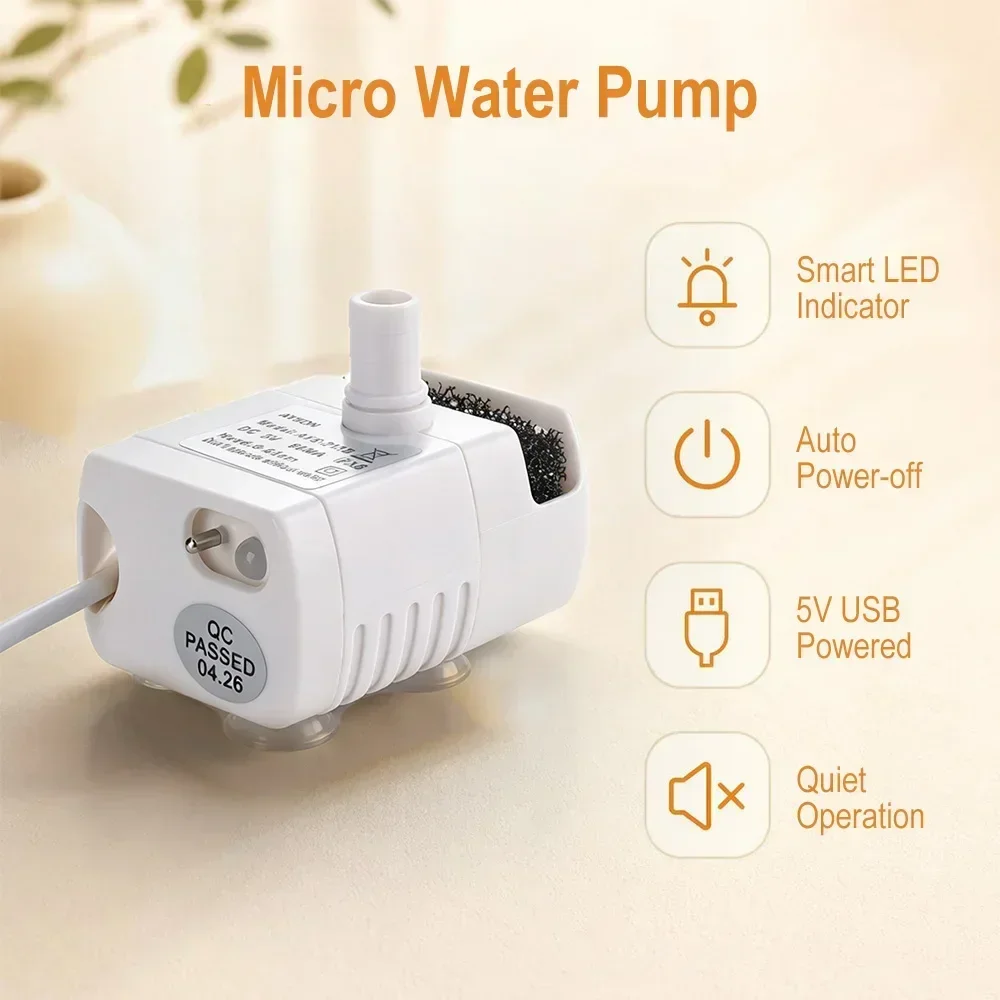 DC 5V USB Mini Submersible Water Pump LED Indicator Filter Auto Power Off For Pet drink Aquarium Tabletop Fountain Hydroponics