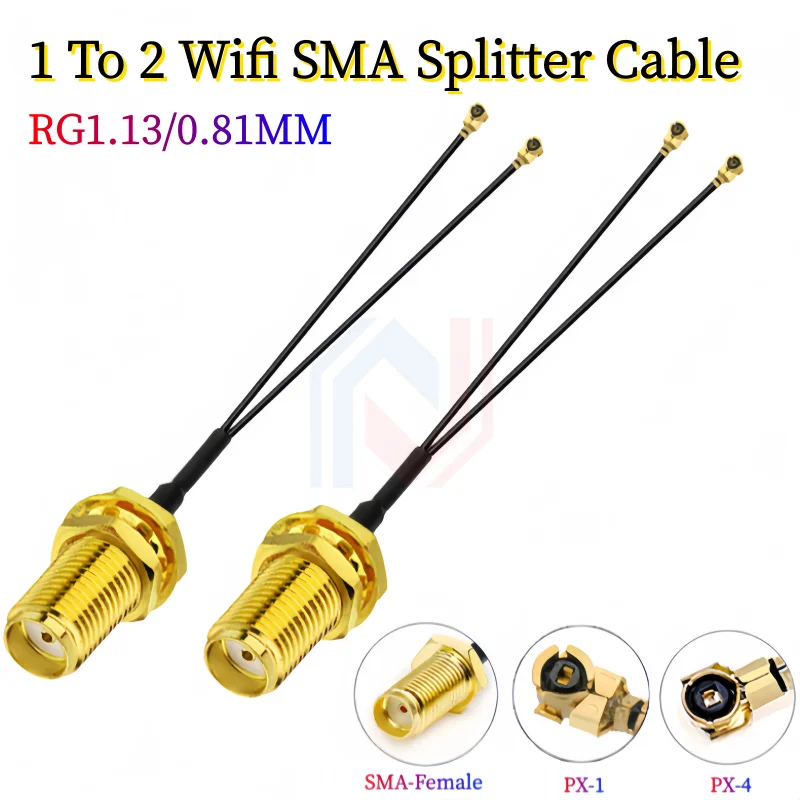 1To2 SMA Splitter Cable SMA Female to 2 x u.FL MHF Female RG1.13/0.81MM Pigtail Jumper WIFI Antenna Extension Coaxial Cable