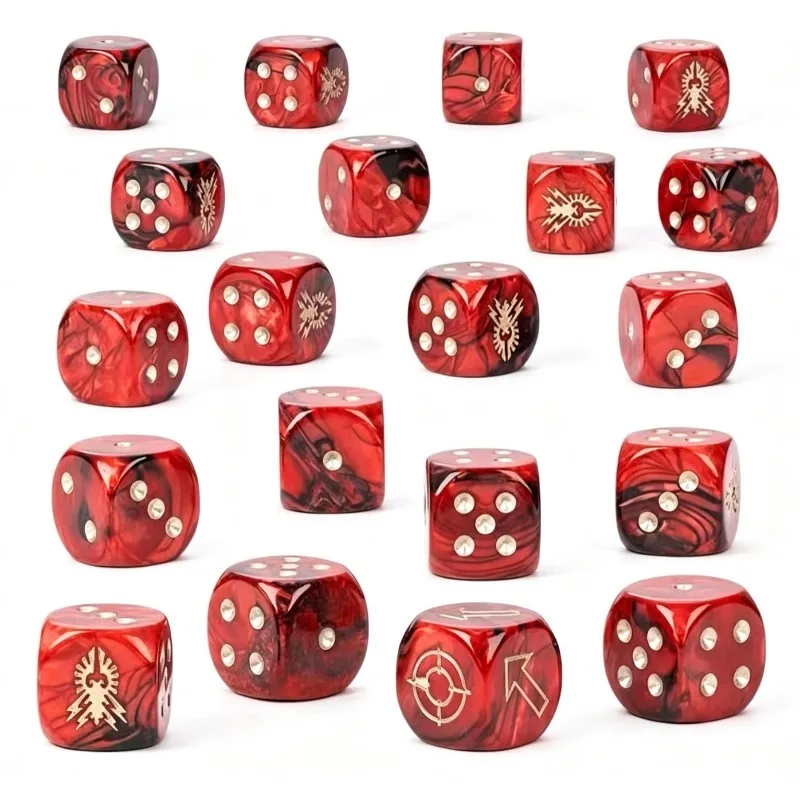 Warhammer 40K Adeptus Custodes Dice 10/20Pcs 16mm D6 Red Swirl Resin Golden Imperial Emblem Dice Tabletop Wargame Accessories