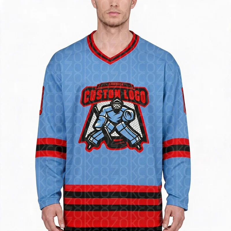 Light Blue Red Hockey Jersey  Name Custom Number Logo Men Women Ice Hockey Jersey Competition Training Jerseys