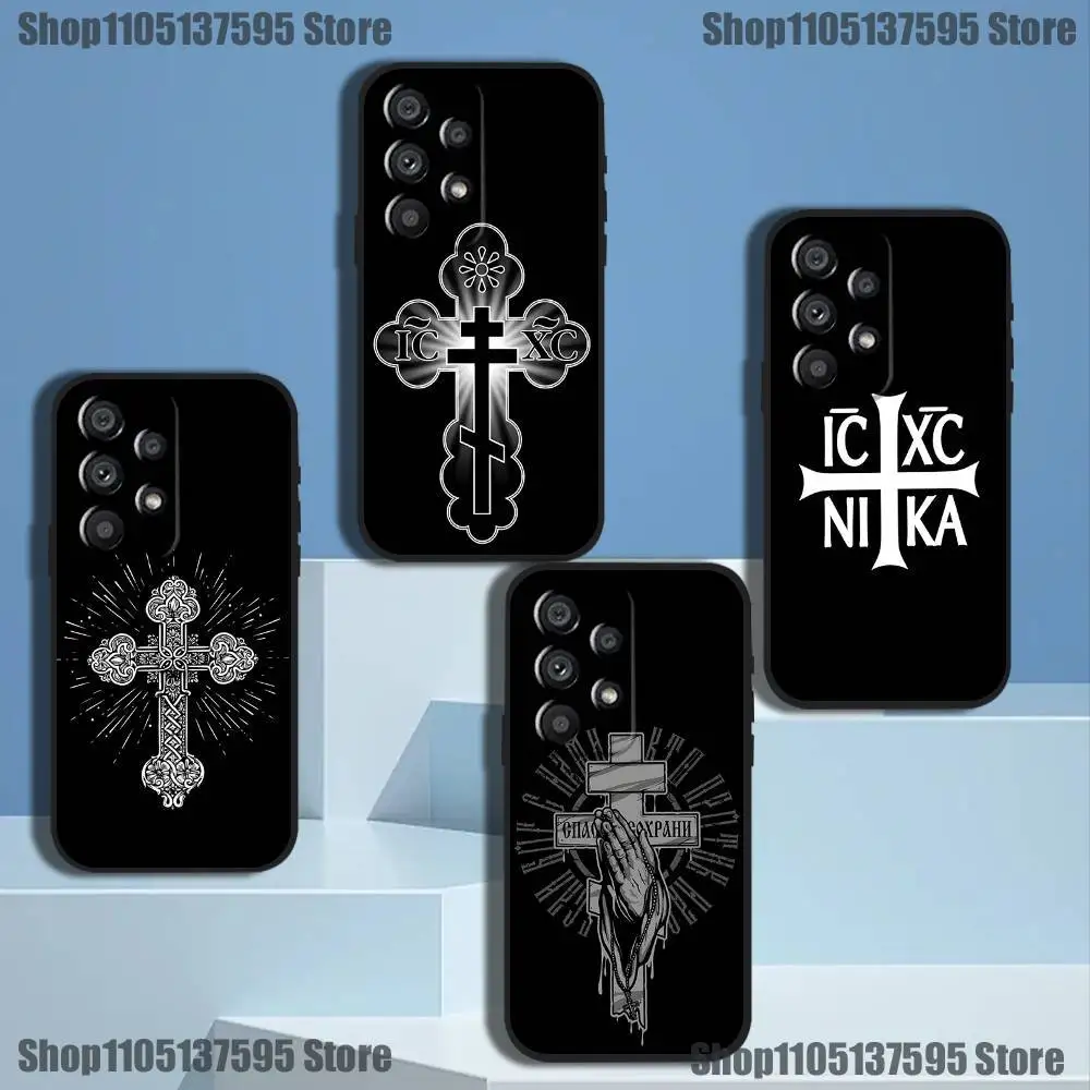 

Orthodox Cross Icon Phone Case For Samsung Galaxy A73,31,32,72,41,53,52,71,22,5G,Note,J7,8,9 Soft Black Cover