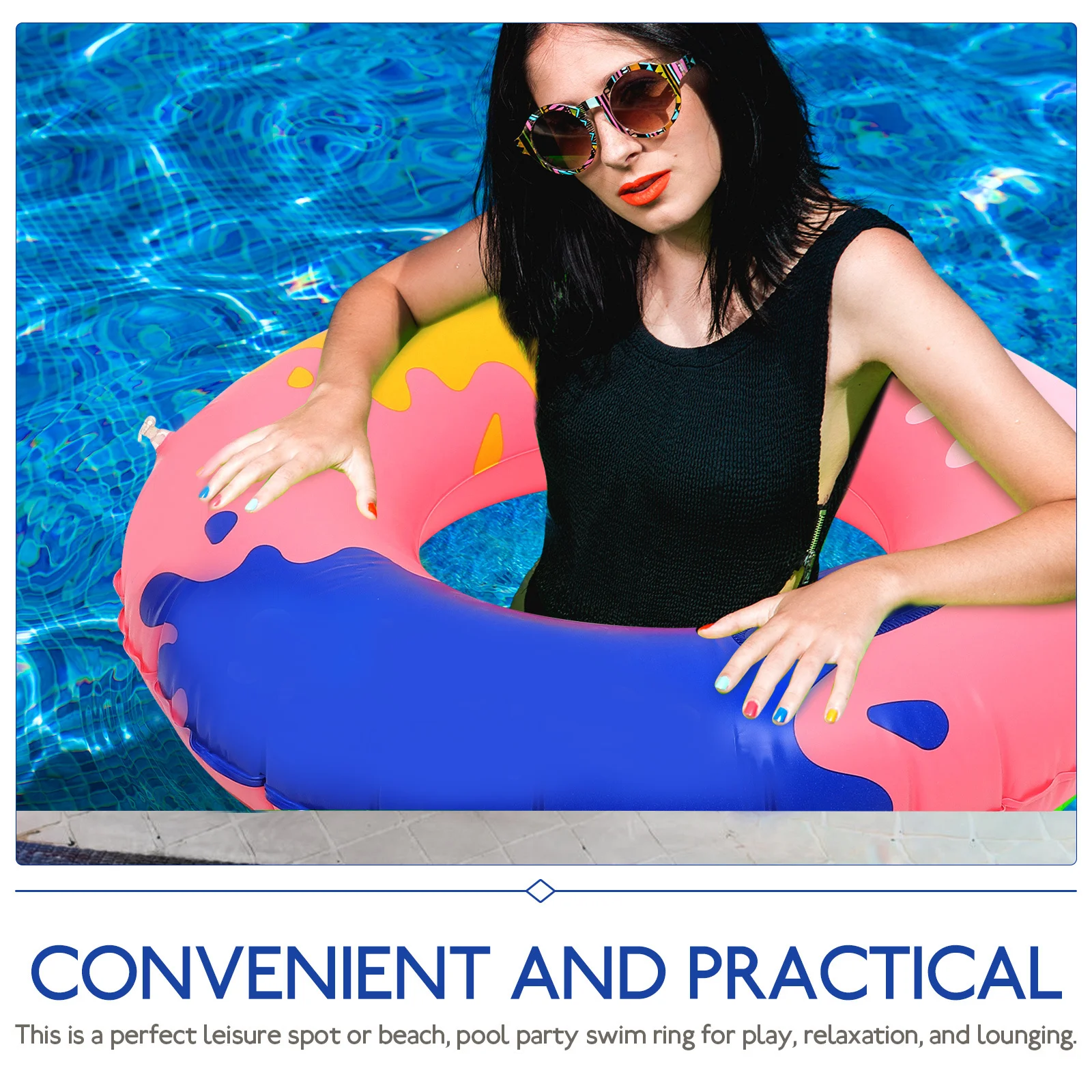 حلقة سباحة للبالغين قابلة للنفخ لحمام السباحة، ملحقات سباحة صيفية محمولة وخفيفة الوزن، تصميم رائع لحفلات البحيرات والشواطئ