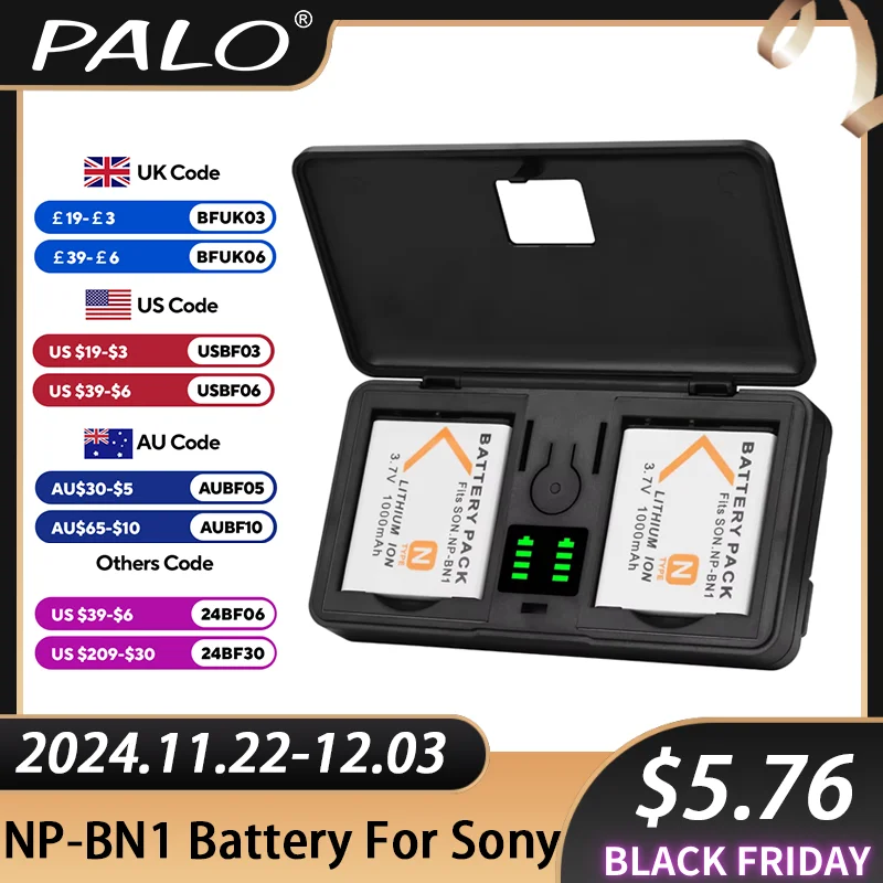 PALO NP-BN1 np bn1 Camera Battery With LCD Charger Case For Sony W310 W510 W520 W650 W690 WX70 TX9C DSC-QX10 Sony np-bn1 Battery