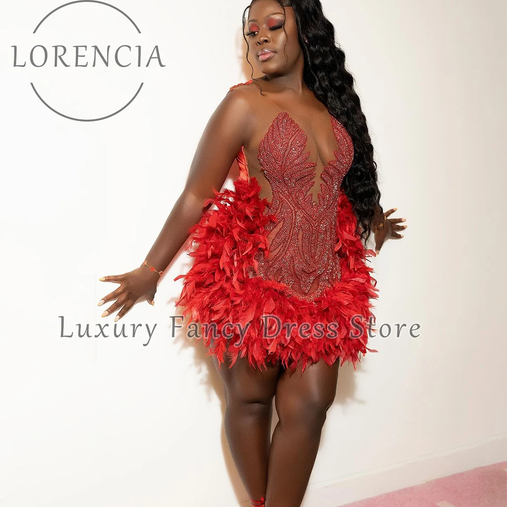 キラキラダイヤモンドカクテルドレスミニウエディングドレスフェザースキニーショートウェディングパーティードレスカスタマイズされた 2025 ベストドレスラルゴスフィエスタ