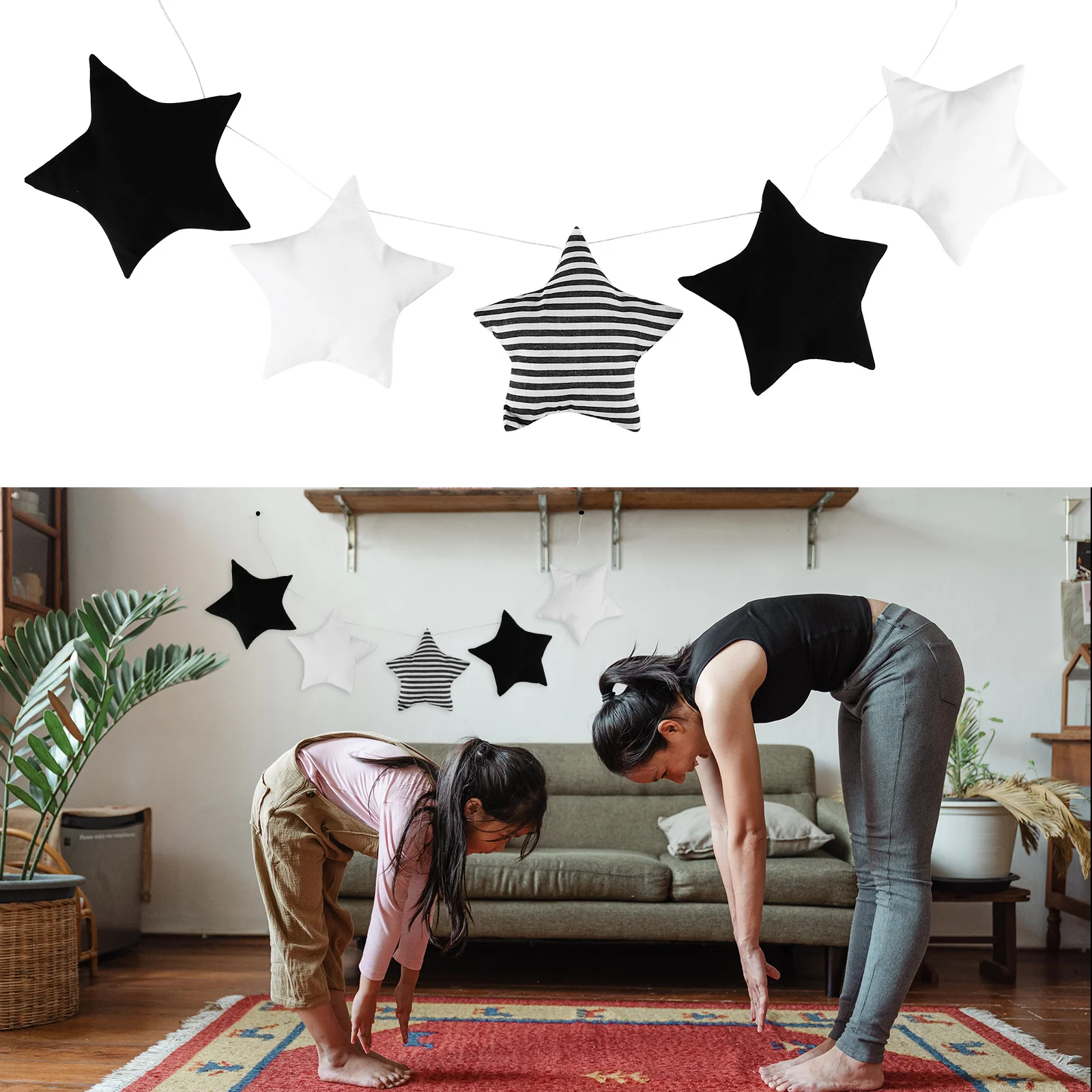 

1Set Nordic Style Hand-Woven Star Moon Pendant Cotton Hanging Kids Room Crib Decoration Home Wall Ornament Child Memory Gift